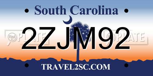 2ZJM92 South Carolina License Plate