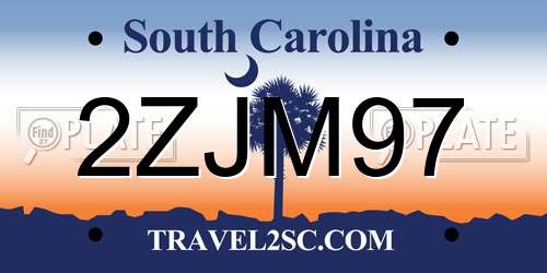 2ZJM97 South Carolina License Plate