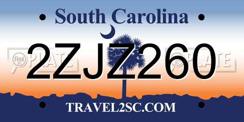2ZJZ260 South Carolina License Plate