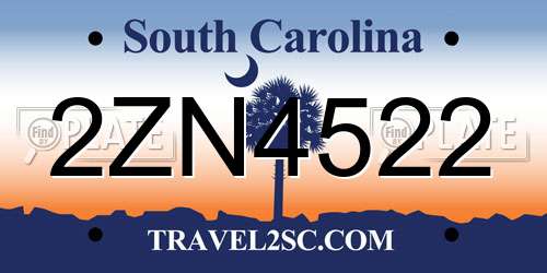 2ZN4522 South Carolina License Plate