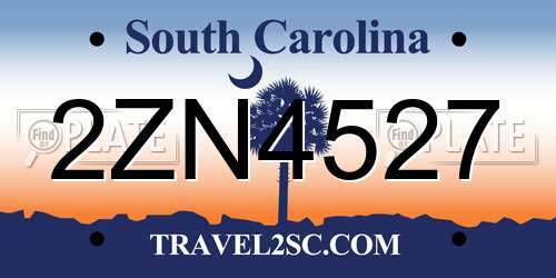 2ZN4527 South Carolina License Plate