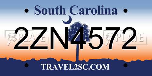 2ZN4572 South Carolina License Plate
