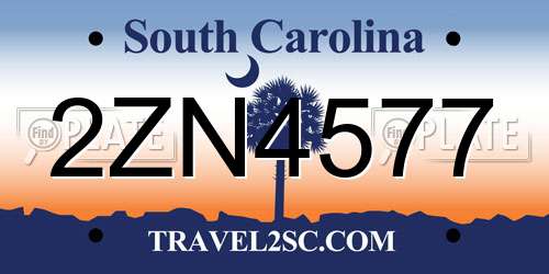 2ZN4577 South Carolina License Plate