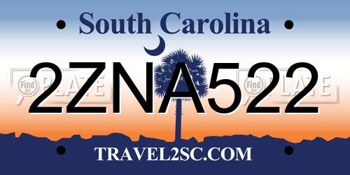 2ZNA522 South Carolina License Plate