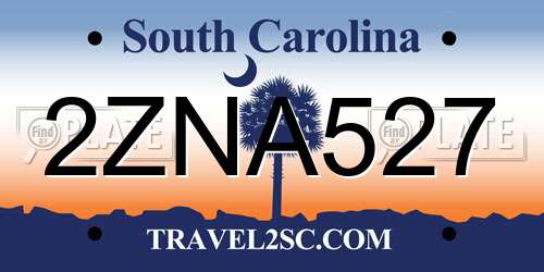 2ZNA527 South Carolina License Plate