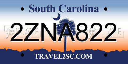 2ZNA822 South Carolina License Plate
