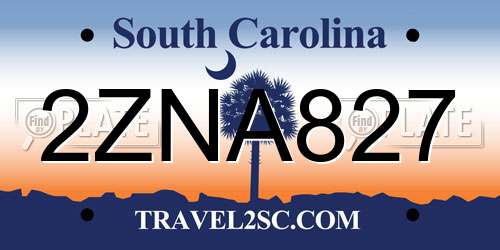 2ZNA827 South Carolina License Plate