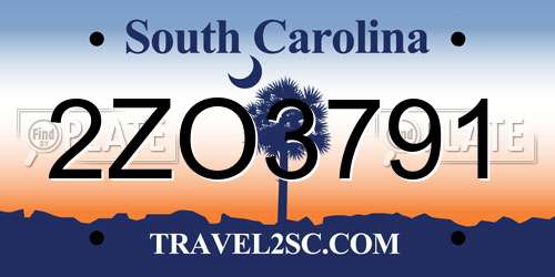 2ZO3791 South Carolina License Plate