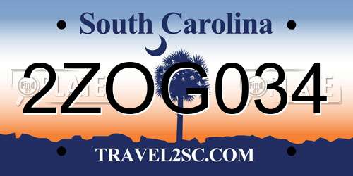 2ZOG034 South Carolina License Plate