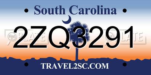 2ZQ3291 South Carolina License Plate