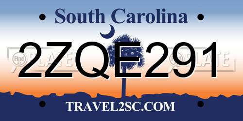 2ZQE291 South Carolina License Plate