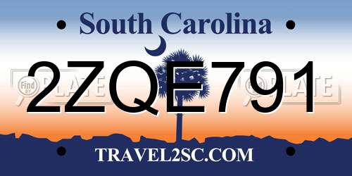 2ZQE791 South Carolina License Plate