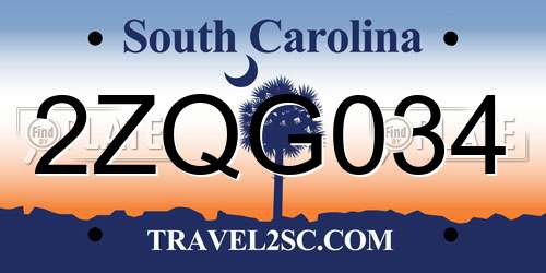 2ZQG034 South Carolina License Plate