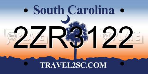 2ZR3122 South Carolina License Plate
