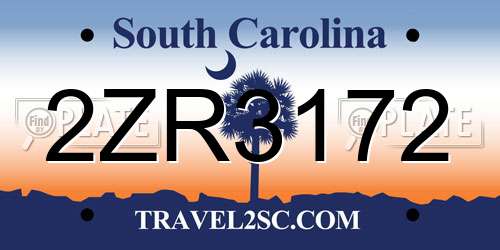 2ZR3172 South Carolina License Plate