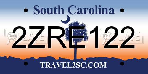 2ZRE122 South Carolina License Plate