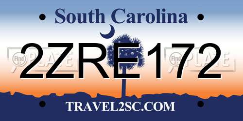 2ZRE172 South Carolina License Plate