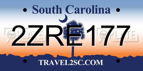 2ZRE177 South Carolina License Plate