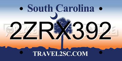 2ZRX392 South Carolina License Plate
