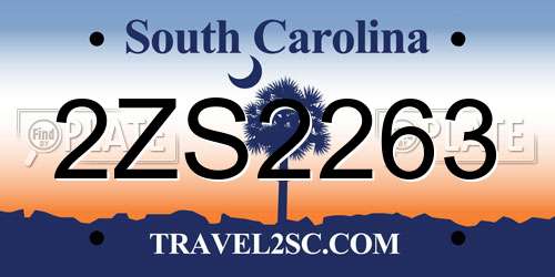 2ZS2263 South Carolina License Plate