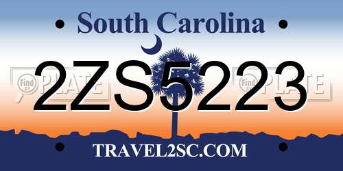 2ZS5223 South Carolina License Plate