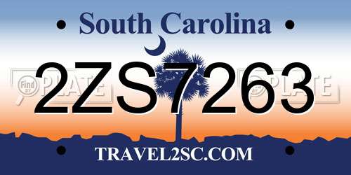 2ZS7263 South Carolina License Plate