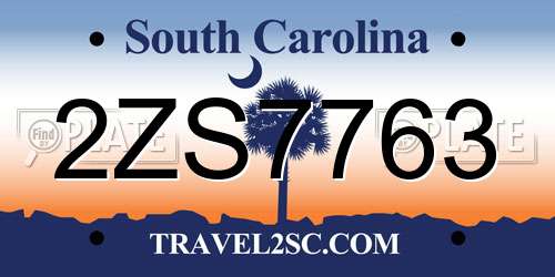 2ZS7763 South Carolina License Plate