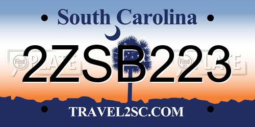2ZSB223 South Carolina License Plate
