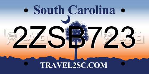 2ZSB723 South Carolina License Plate