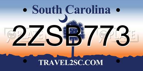 2ZSB773 South Carolina License Plate