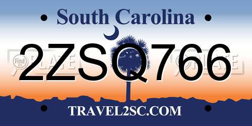 2ZSQ766 South Carolina License Plate