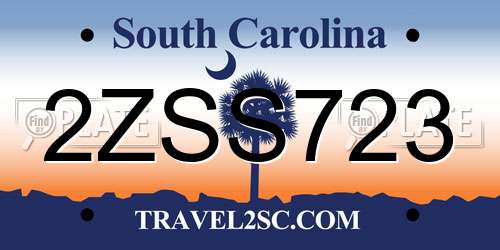 2ZSS723 South Carolina License Plate