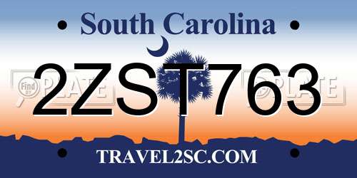 2ZST763 South Carolina License Plate