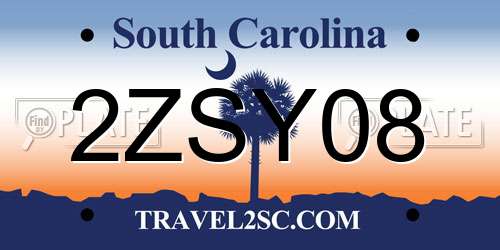 2ZSY08 South Carolina License Plate