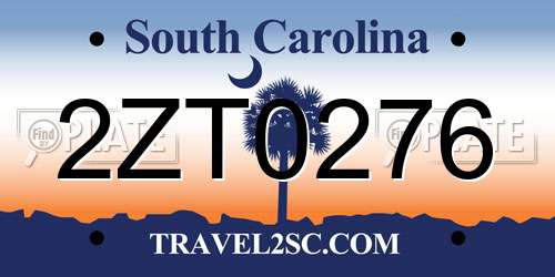 2ZT0276 South Carolina License Plate