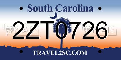 2ZT0726 South Carolina License Plate