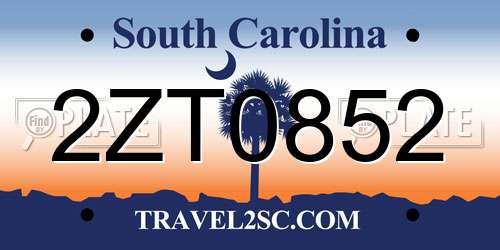 2ZT0852 South Carolina License Plate