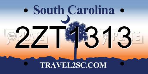 2ZT1313 South Carolina License Plate