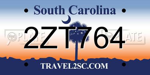 2ZT764 South Carolina License Plate