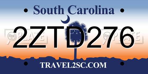2ZTD276 South Carolina License Plate