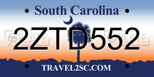 2ZTD552 South Carolina License Plate