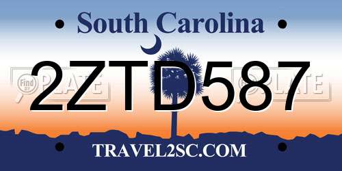 2ZTD587 South Carolina License Plate