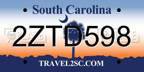 2ZTD598 South Carolina License Plate