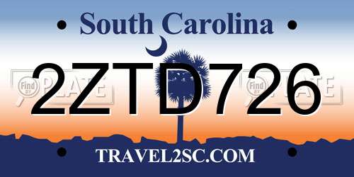 2ZTD726 South Carolina License Plate
