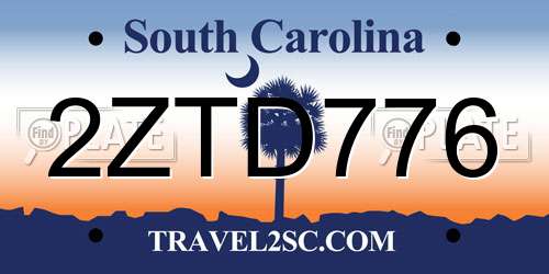 2ZTD776 South Carolina License Plate