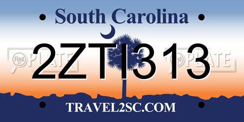 2ZTI313 South Carolina License Plate