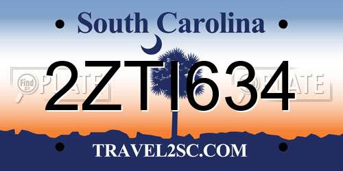 2ZTI634 South Carolina License Plate