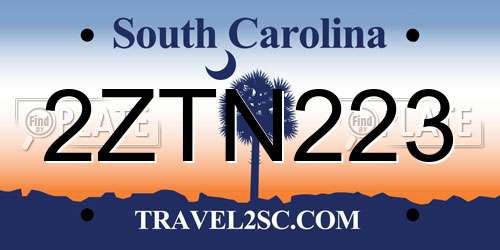 2ZTN223 South Carolina License Plate