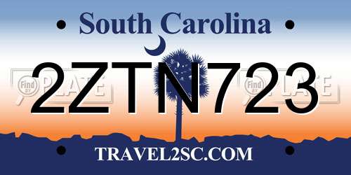 2ZTN723 South Carolina License Plate