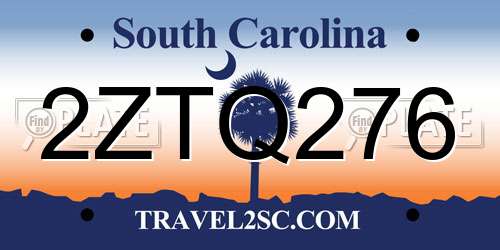 2ZTQ276 South Carolina License Plate